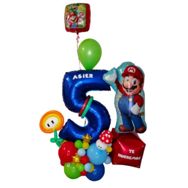 Arreglo de globos de cumpleaños Mario numero 5