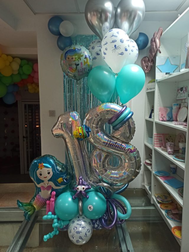 Arreglo de globos de cumpleaños - Sirena 18